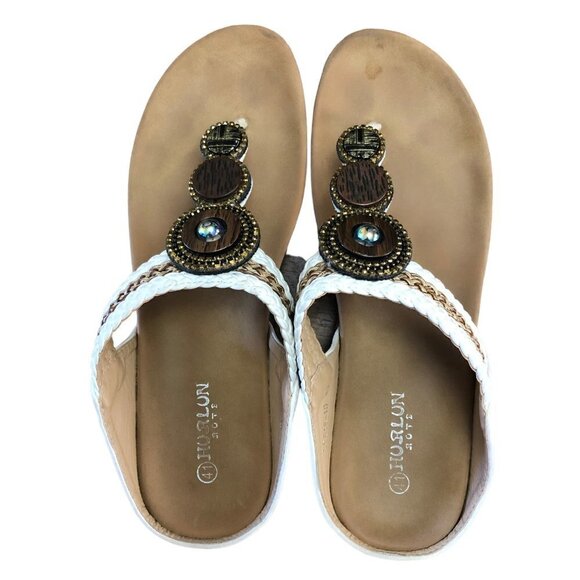 Hurlun Rote White Thong Sandals Size 8 Plaited with Bronze Tone Detail EUR 41 - Picture 5 of 8